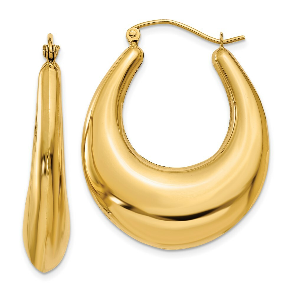 14K Yellow Gold Polished Hoop Earrings 16mm length
