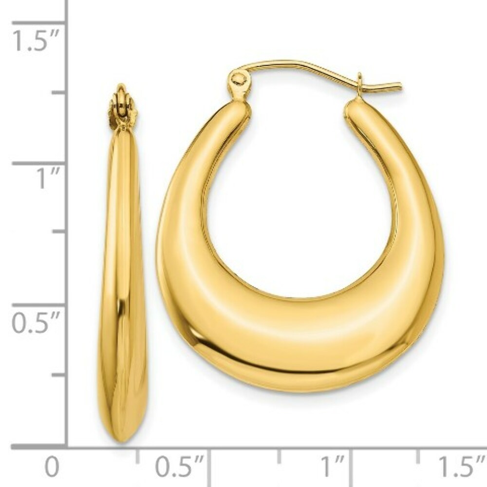 14K Yellow Gold Polished Hoop Earrings 15mm length