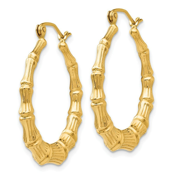 14K Yellow Gold Polished Bamboo Hoop Earrings  20mm length