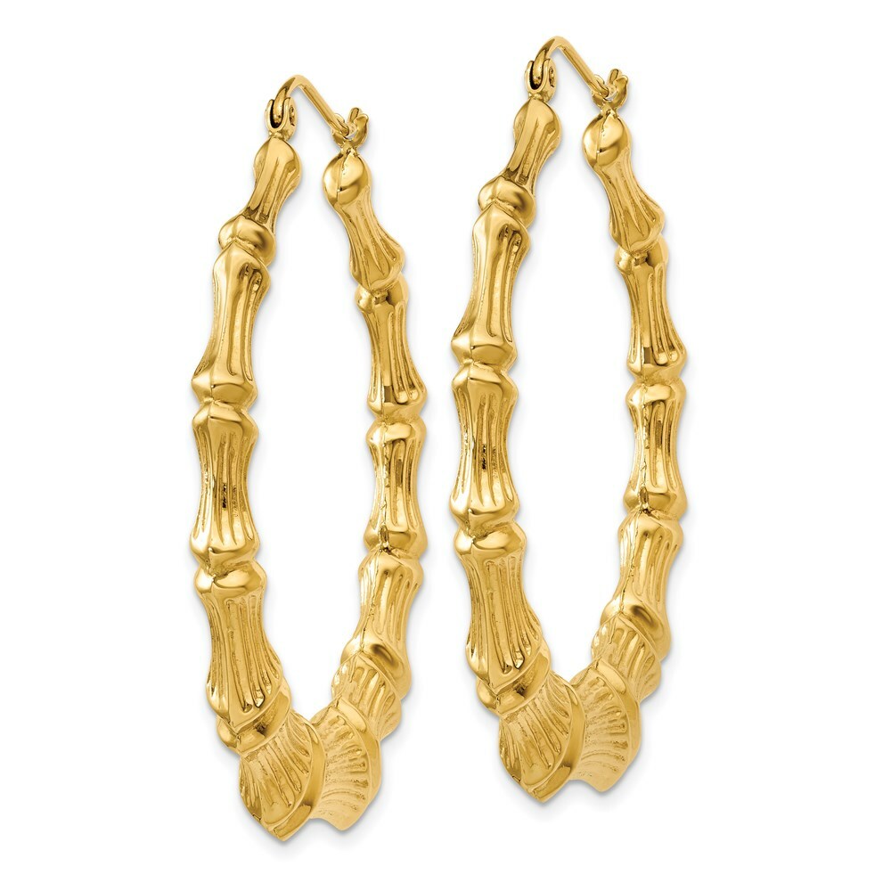 14K Yellow Gold Polished Bamboo Hoop Earrings  33mm length