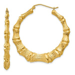 Load image into Gallery viewer, 14K Yellow Gold Polished Bamboo Hoop Earrings  33mm length
