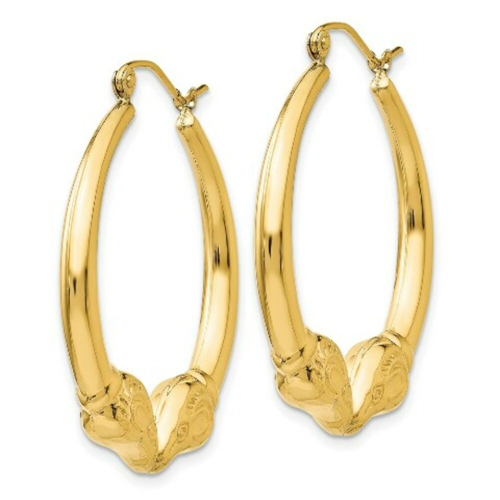 14K Yellow Gold Polished Ram Hoop Earrings  24mm length