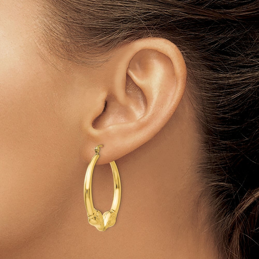 14K Yellow Gold Polished Ram Hoop Earrings  24mm length