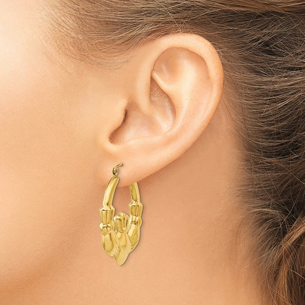 14K Yellow Gold Polished Claddagh Hoop Earrings 20mm length