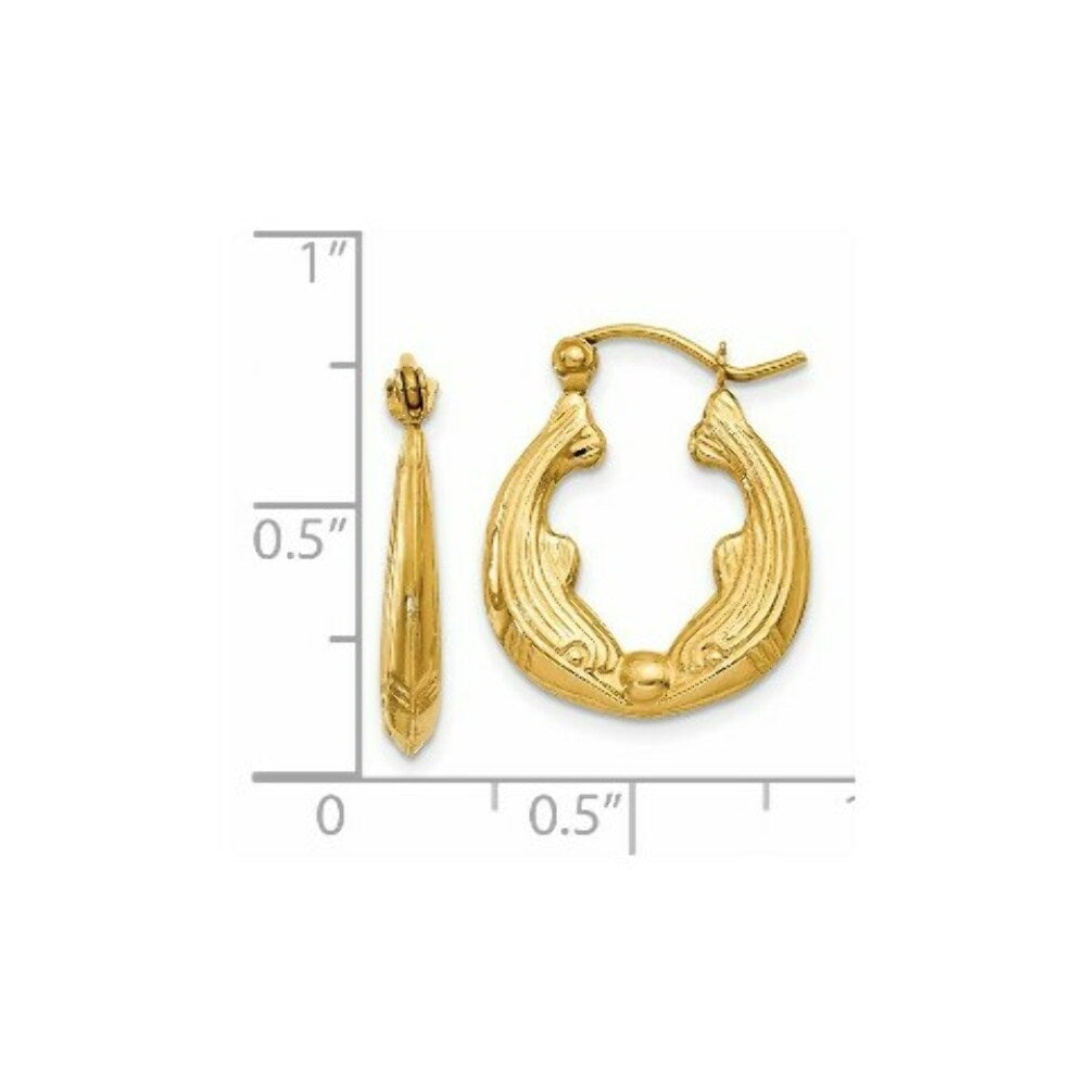 14K Yellow Gold Dolphin Hoop Earrings  3mm width