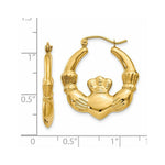 Load image into Gallery viewer, 14K Yellow Gold Polished Claddagh Hoop Earrings 27mm length
