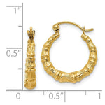Load image into Gallery viewer, 14K Yellow Gold Polished Bamboo Design Hollow Hoop Earrings  11mm length
