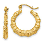 Load image into Gallery viewer, 14K Yellow Gold Polished Bamboo Design Hollow Hoop Earrings  13mm length

