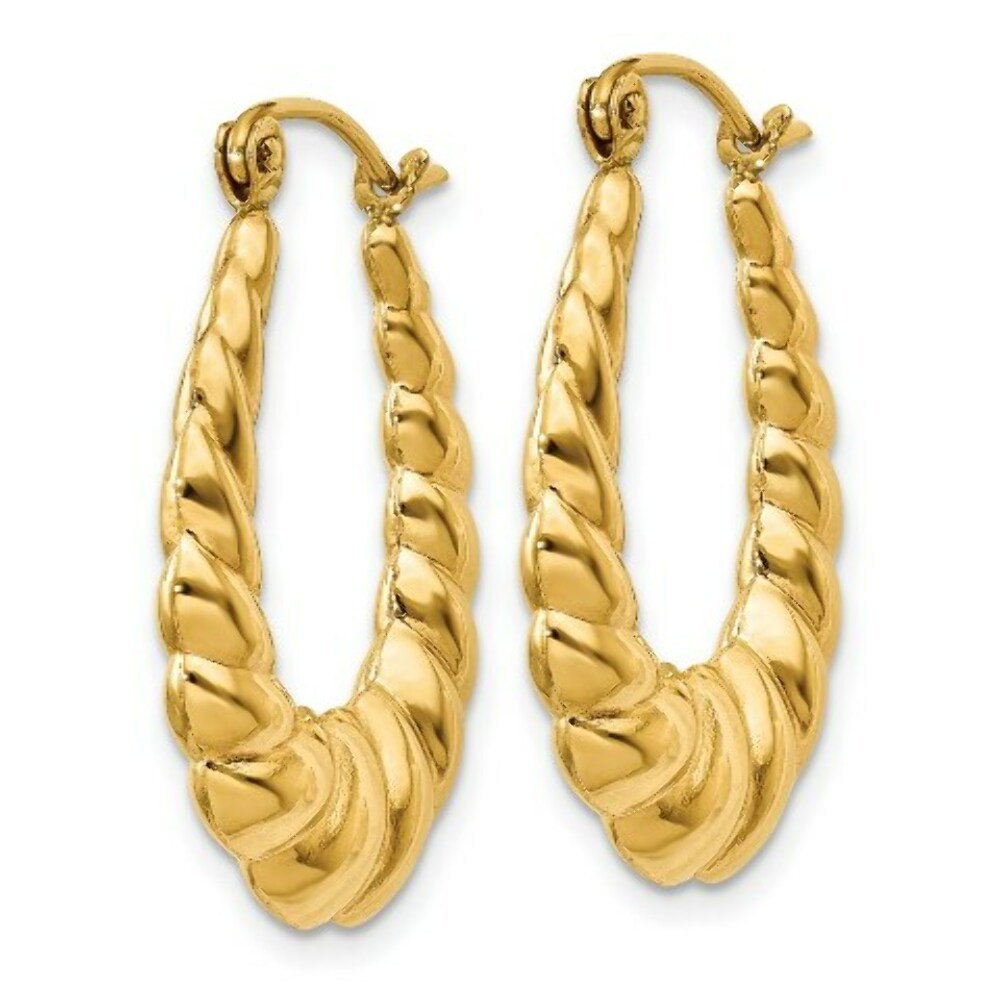 14K Yellow Gold Polished Twisted Hollow Hoop Earrings  25mm length