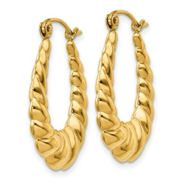 14K Yellow Gold Polished Twisted Hollow Hoop Earrings  25mm length