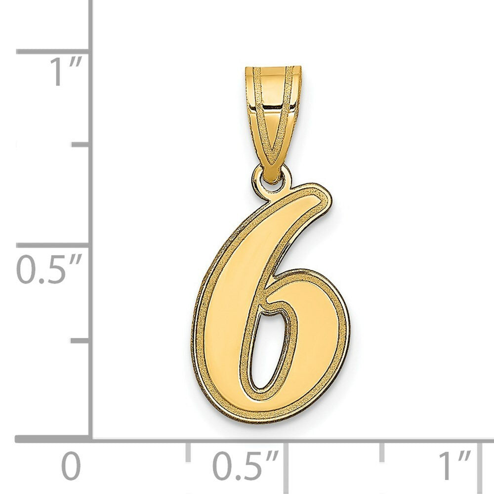 14K Yellow Gold Polished Script Number 6 Pendant