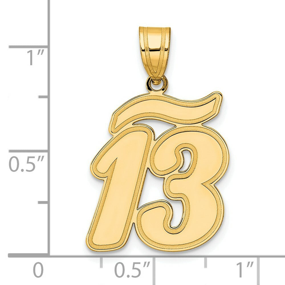 14K Yellow Gold Polished Script Number 13 Pendant