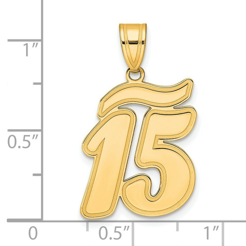 14K Yellow Gold Polished Script Number 15 Pendant