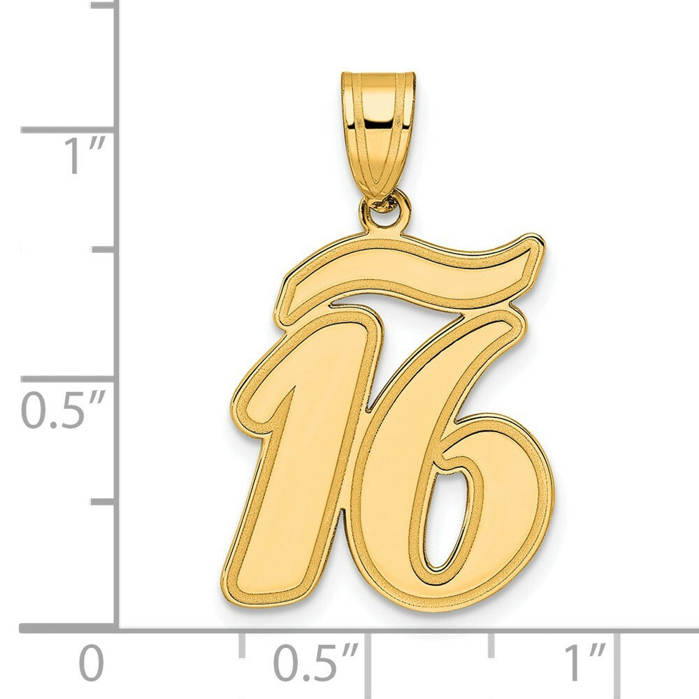 14K Yellow Gold Polished Script Number 16 Pendant