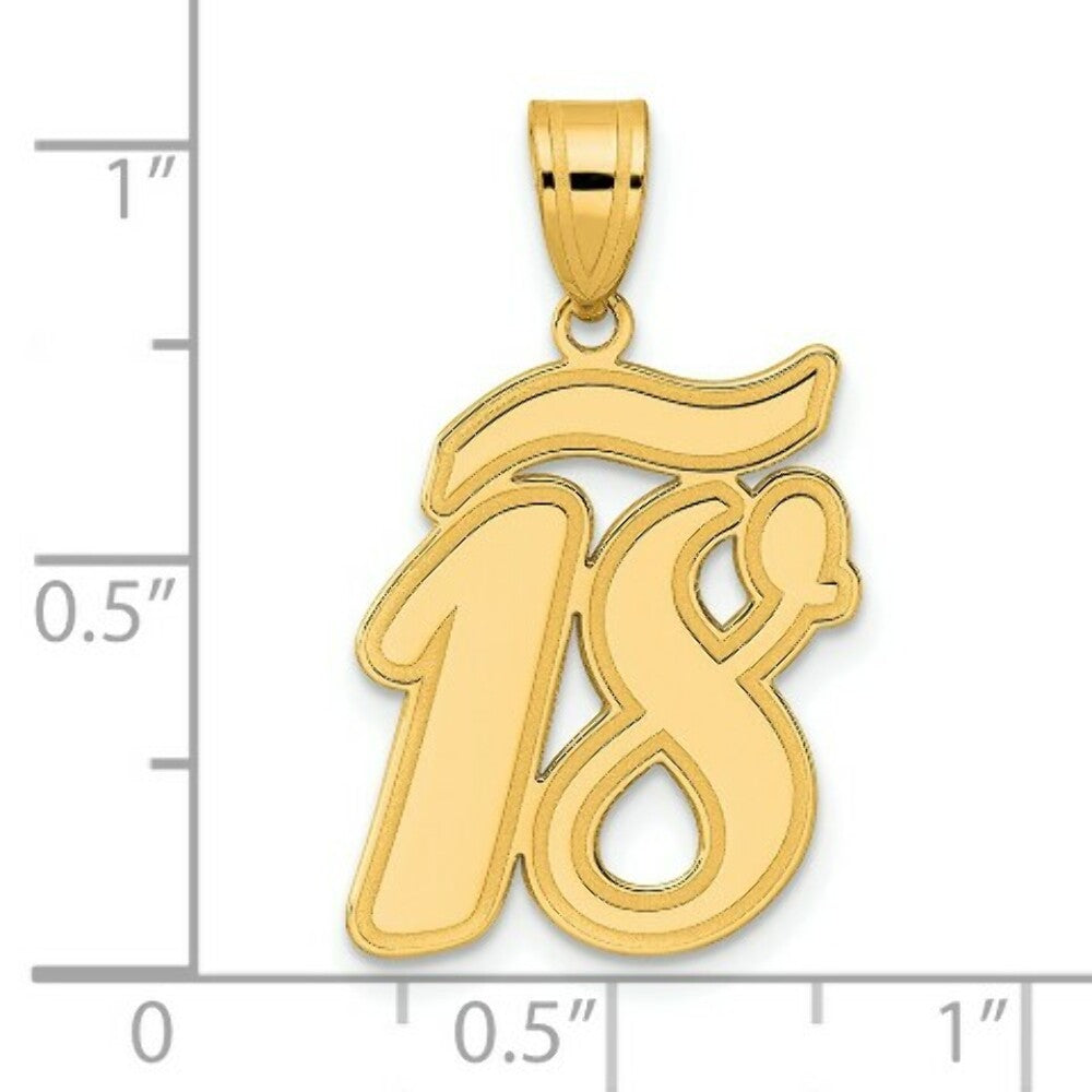 14K Yellow Gold Polished Script Number 18 Pendant