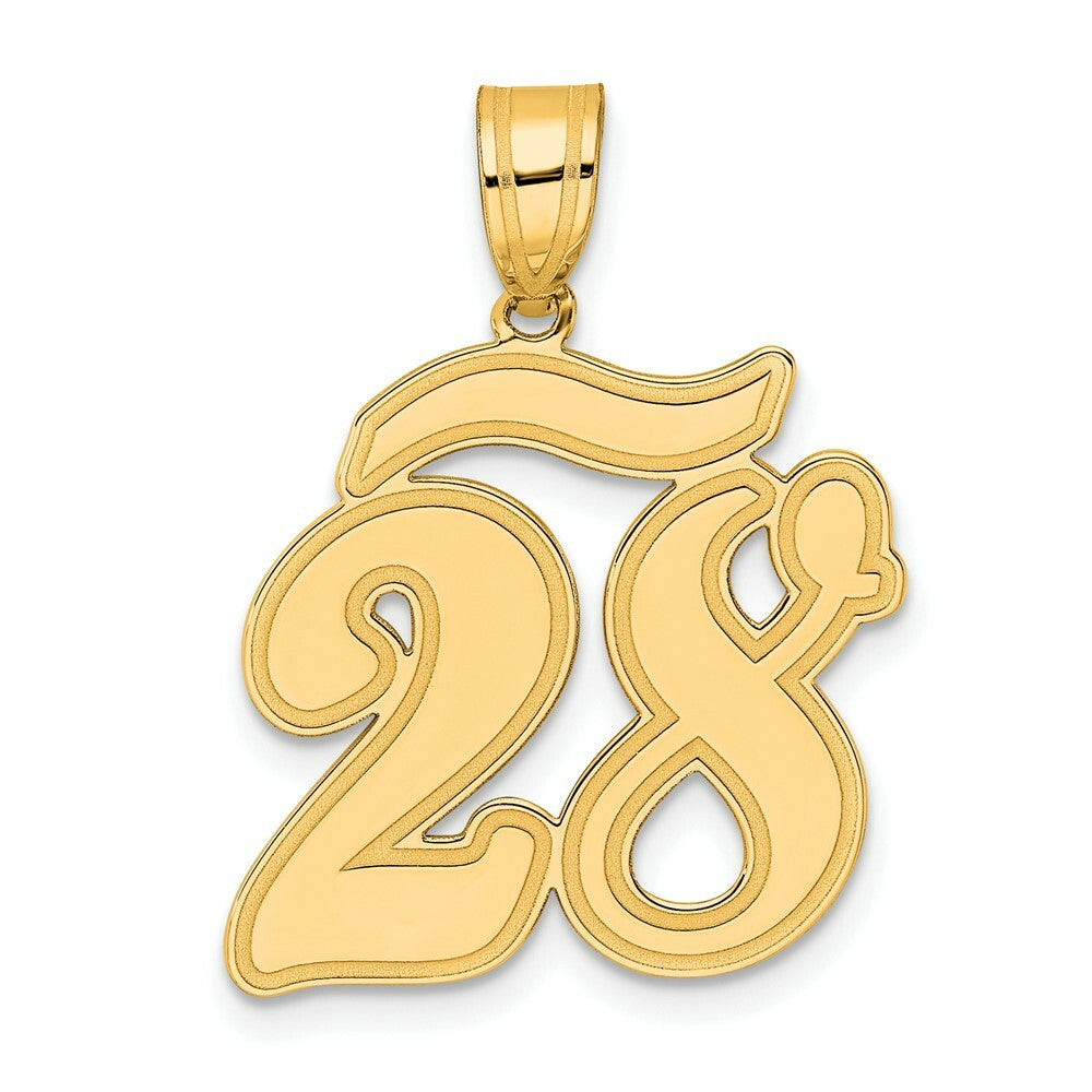 14K Yellow Gold Polished Script Number 28 Pendant