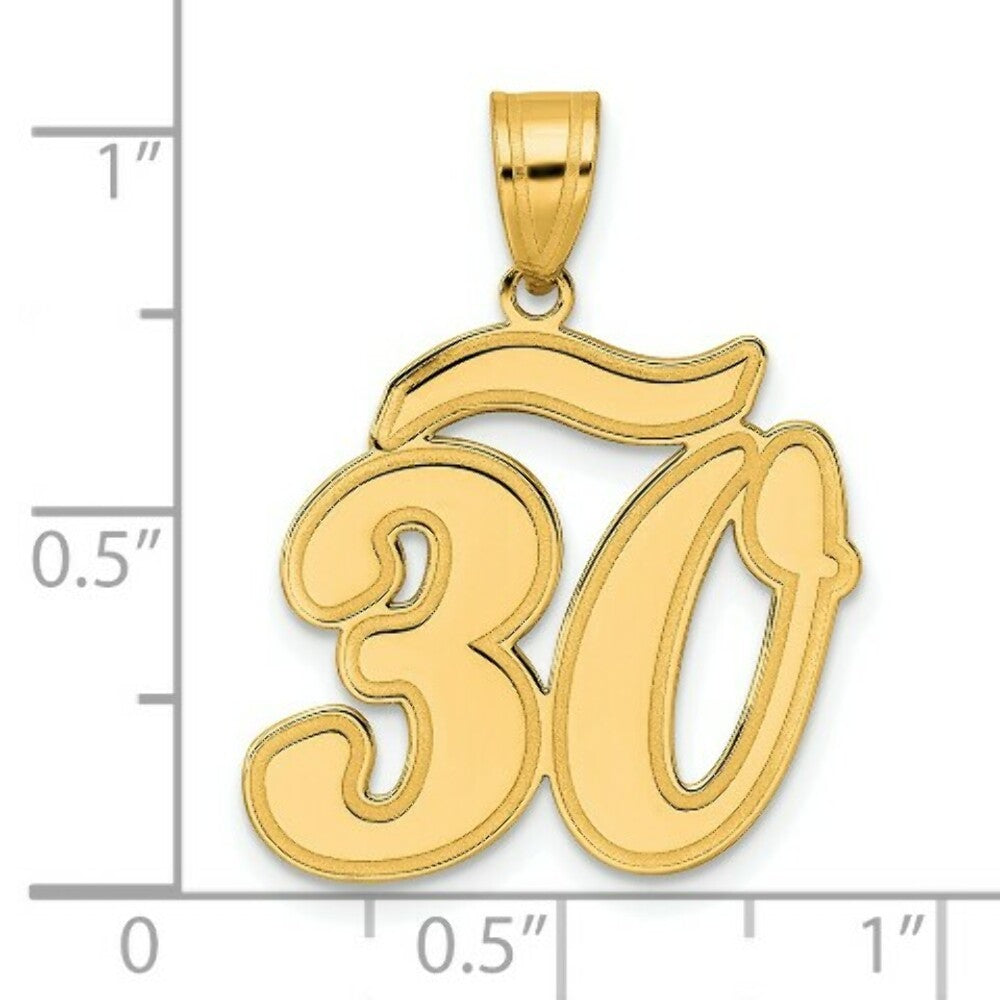 14K Yellow Gold Polished Script Number 30 Pendant