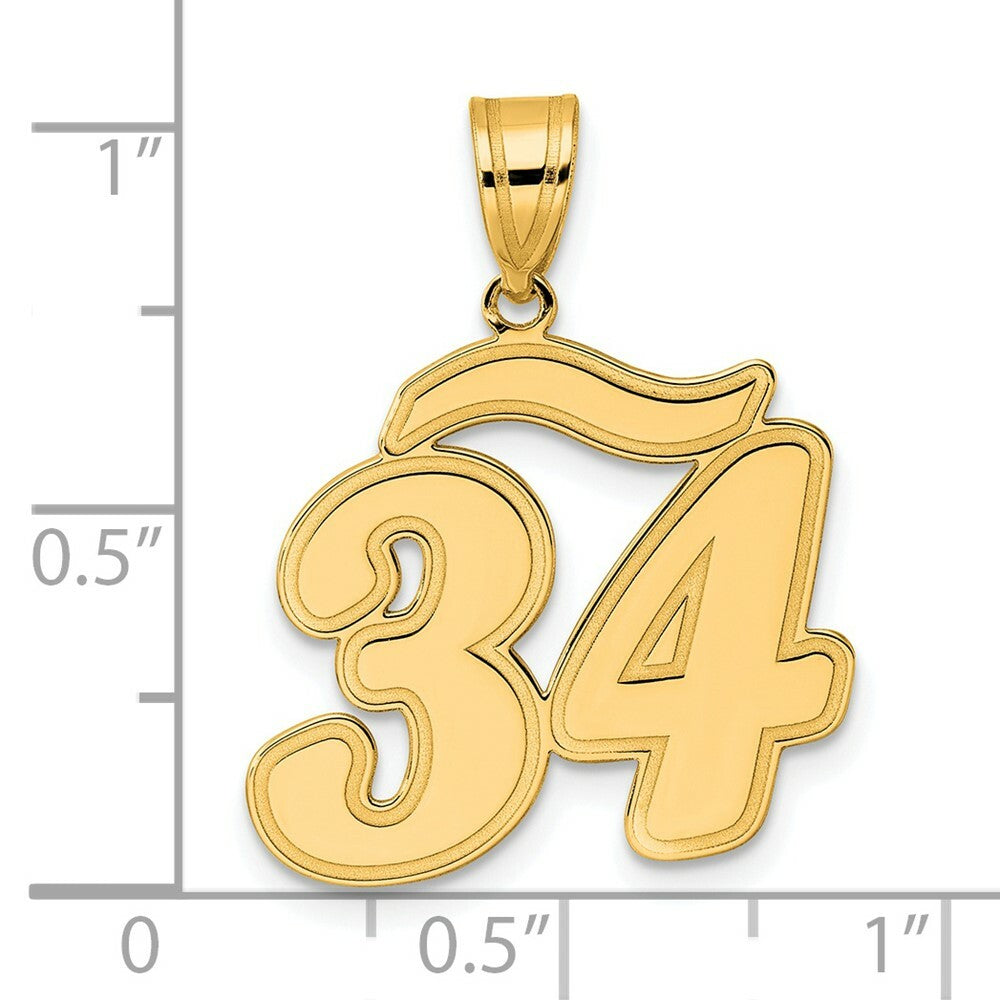 14K Yellow Gold Polished Script Number 34 Pendant