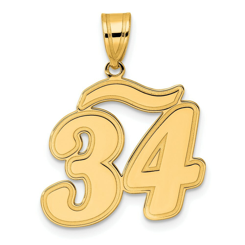 14K Yellow Gold Polished Script Number 34 Pendant