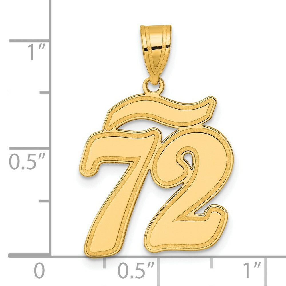 14K Yellow Gold Polished Script Number 72 Pendant