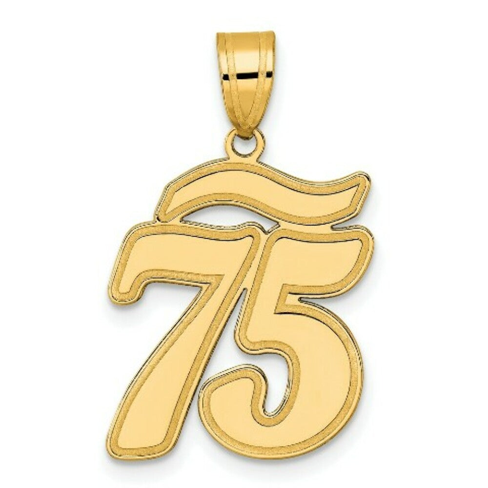 14K Yellow Gold Polished Script Number 75 Pendant