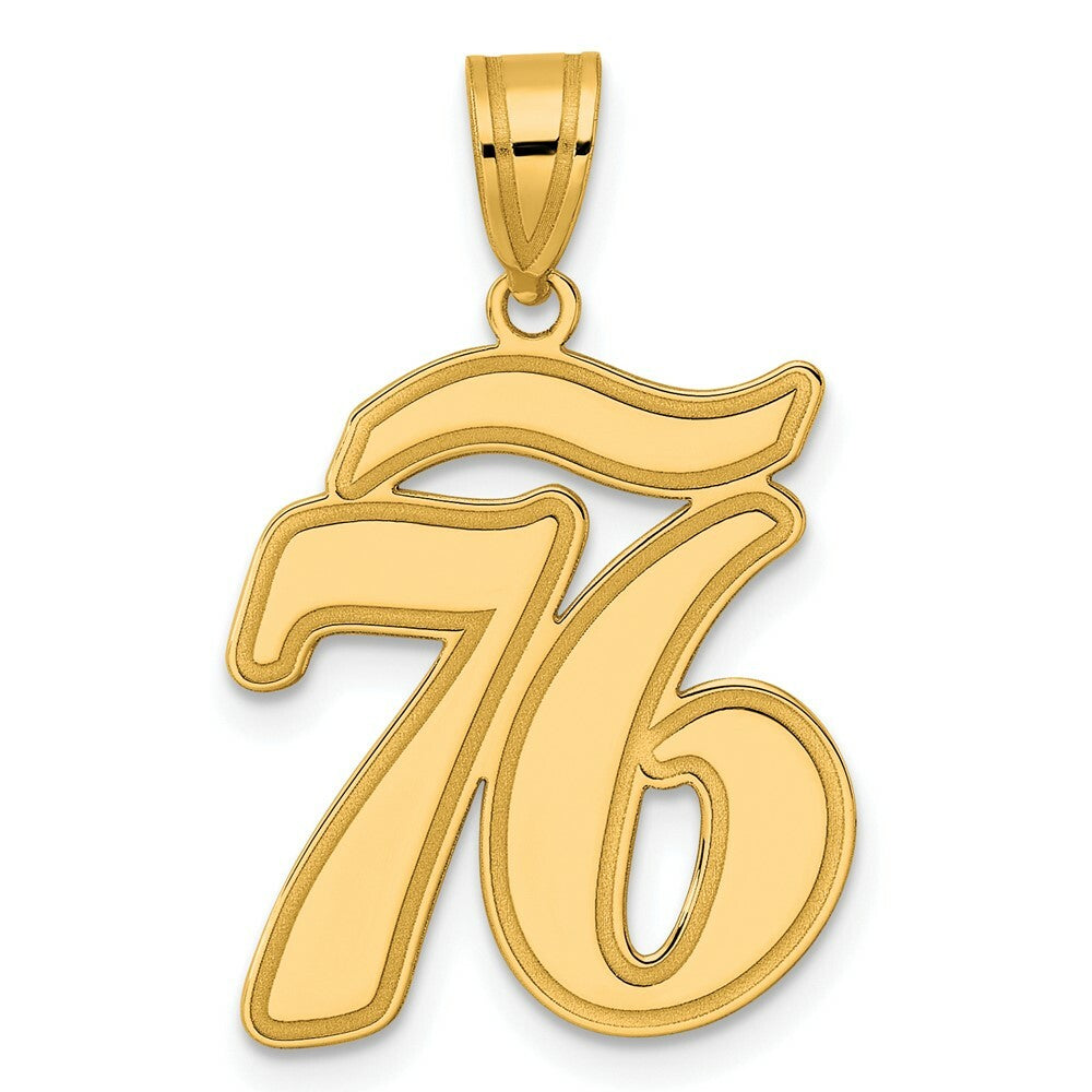 14K Yellow Gold Polished Script Number 76 Pendant