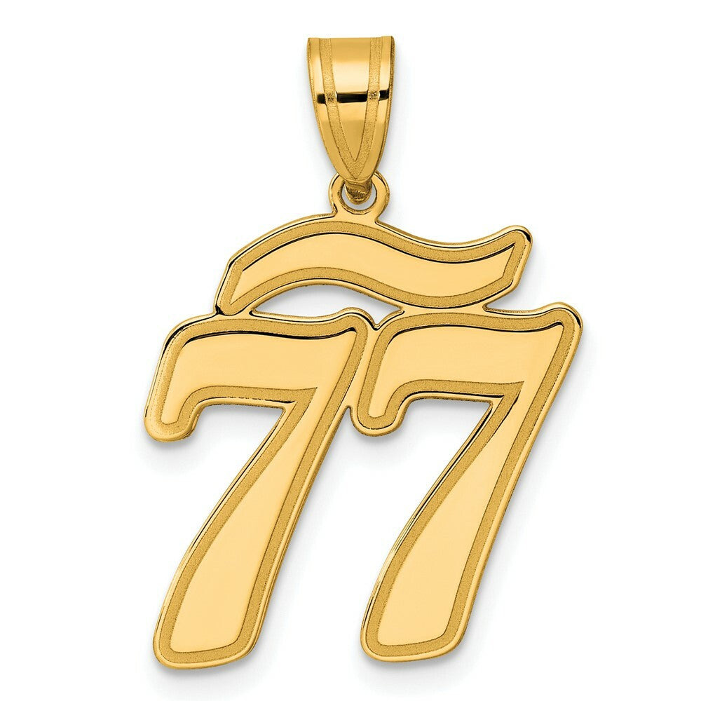 14K Yellow Gold Polished Script Number 77 Pendant
