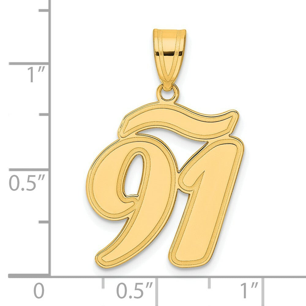 14K Yellow Gold Polished Script Number 91 Pendant