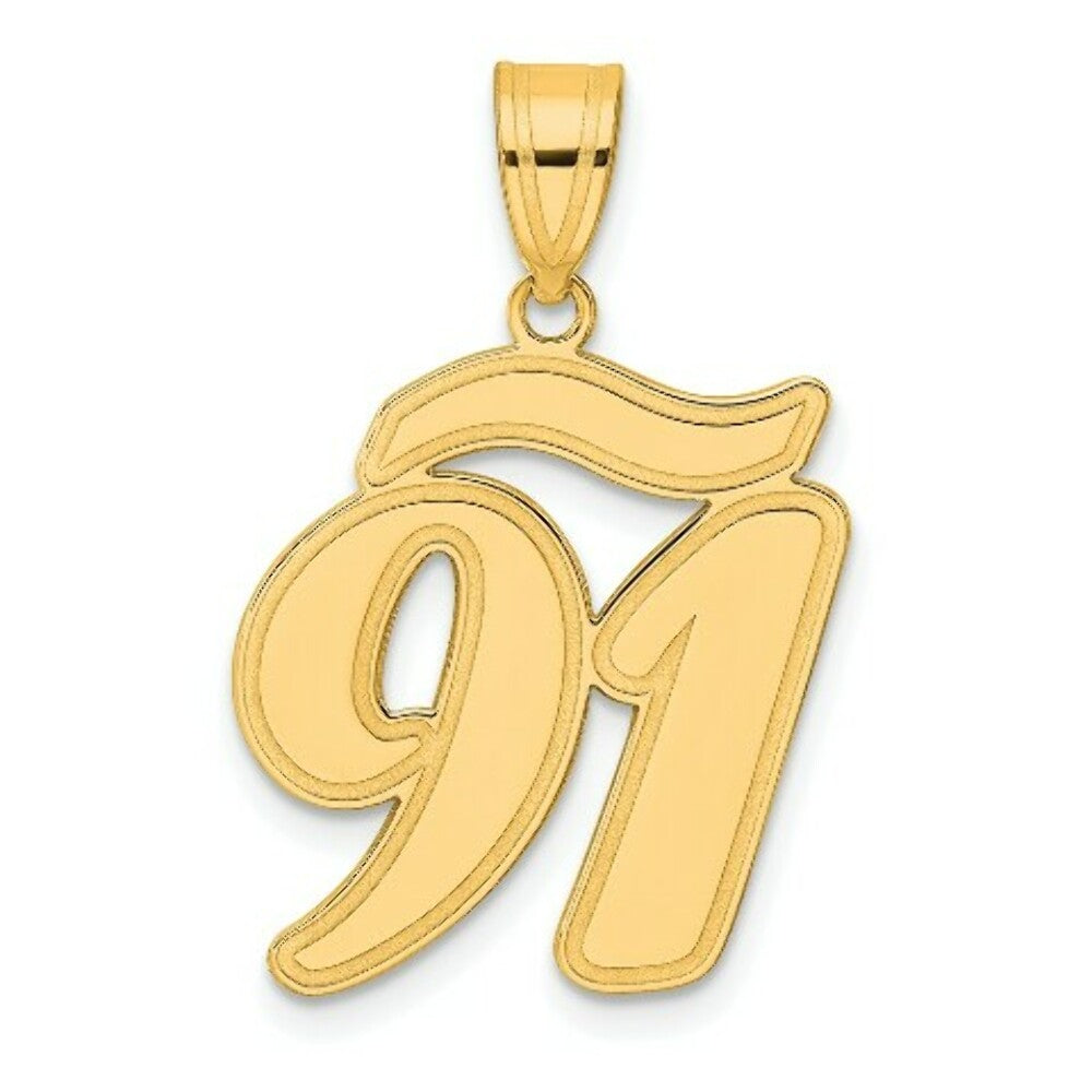 14K Yellow Gold Polished Script Number 91 Pendant