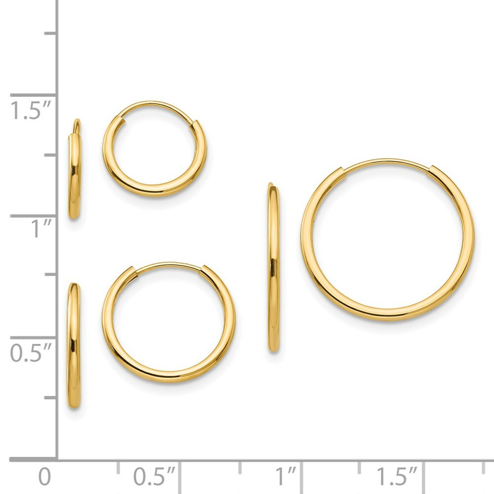 14K Yellow Gold Madi K Polished 3-Pair Set - Endless Hoop Earrings