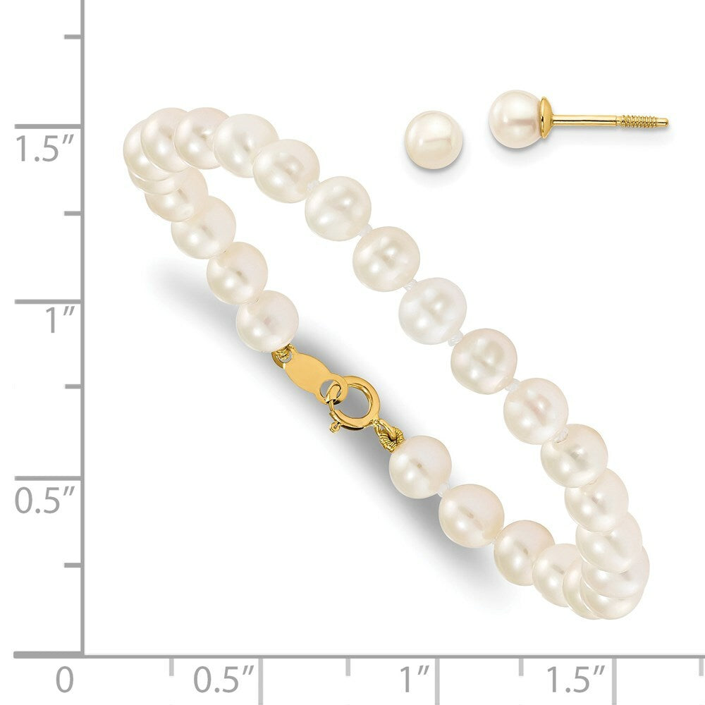 14K Yellow Gold Madi K Baby Freshwater Cultured Pearl Set - 5.5 Bracelet & Screwback Earrings