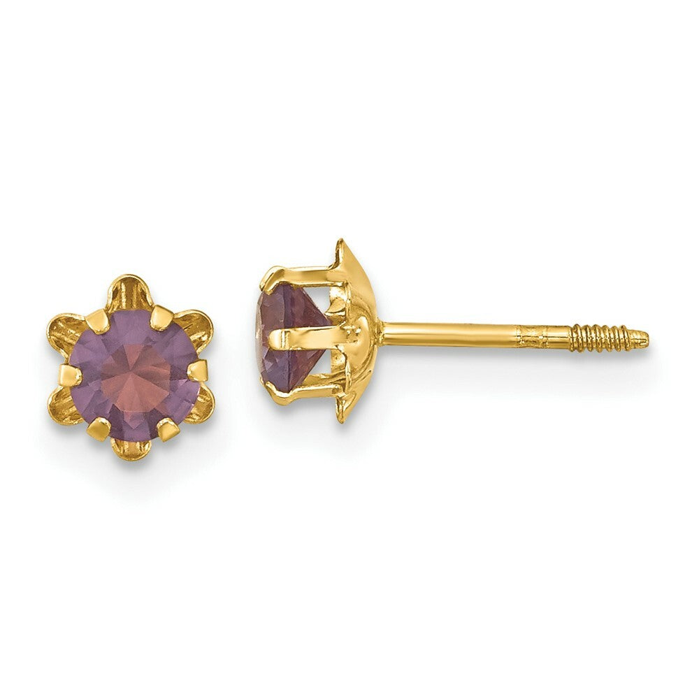 14K Yellow Gold Madi K 4mm Synthetic Februrary Birthstone Screwback Earrings