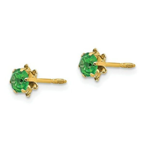 14K Yellow Gold Madi K 4mm Synthetic May Birthstone Screwback Earrings