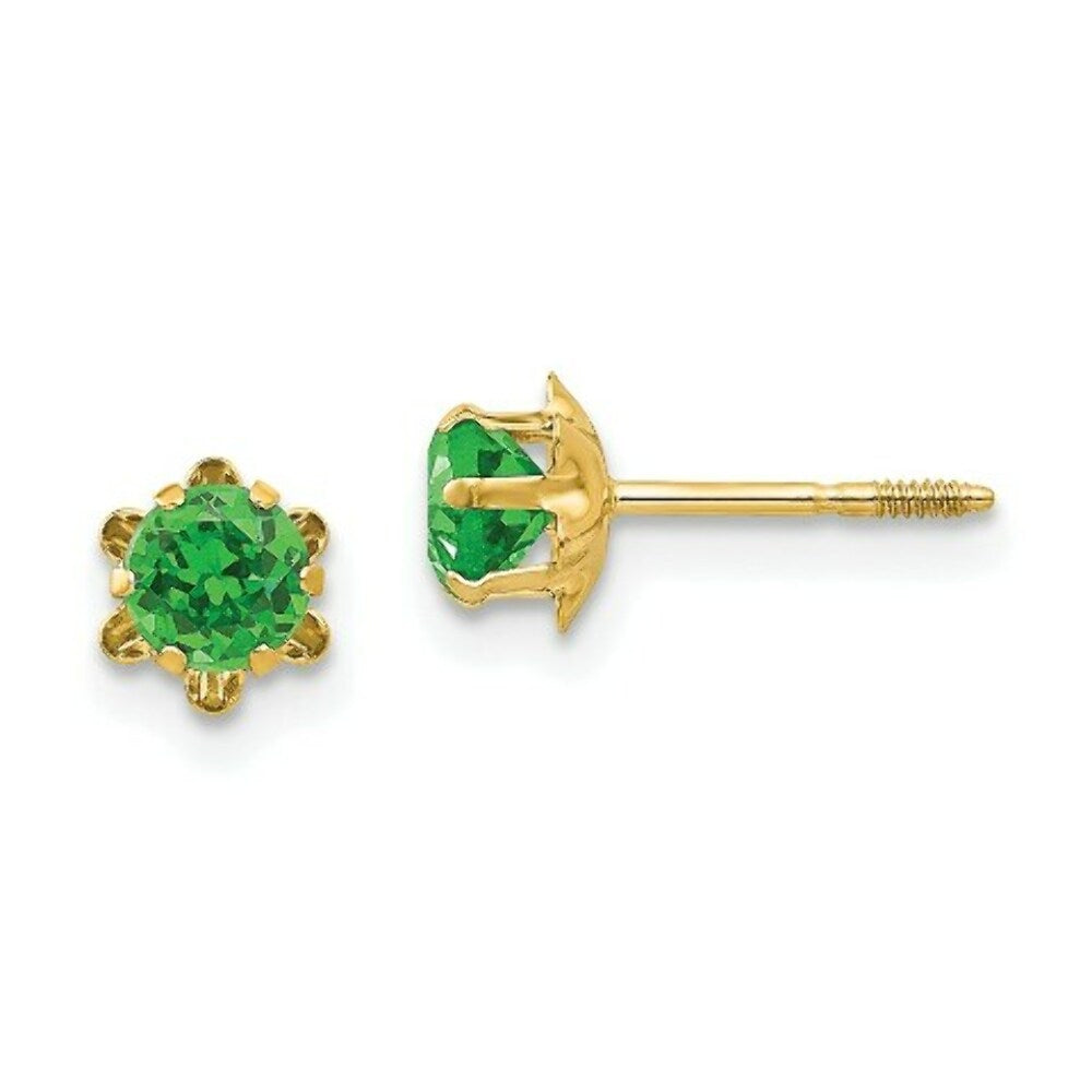 14K Yellow Gold Madi K 4mm Synthetic May Birthstone Screwback Earrings