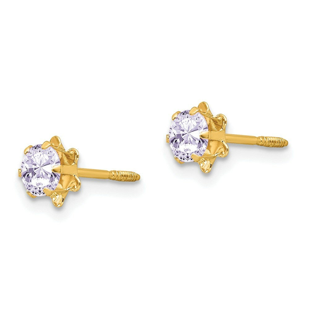 14K Yellow Gold Madi K 4mm Synthetic June Birtsthone Screwback Earrings