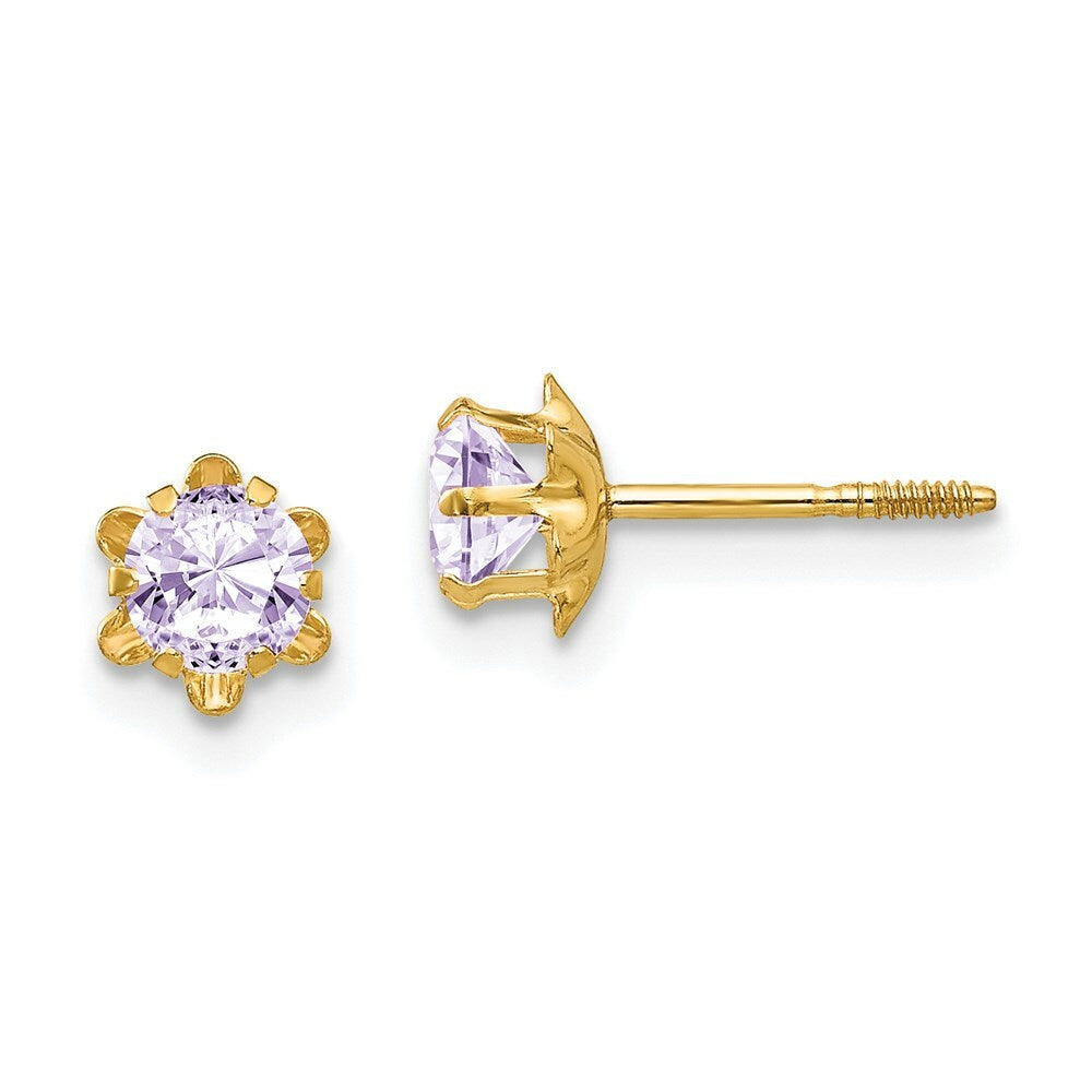 14K Yellow Gold Madi K 4mm Synthetic June Birtsthone Screwback Earrings