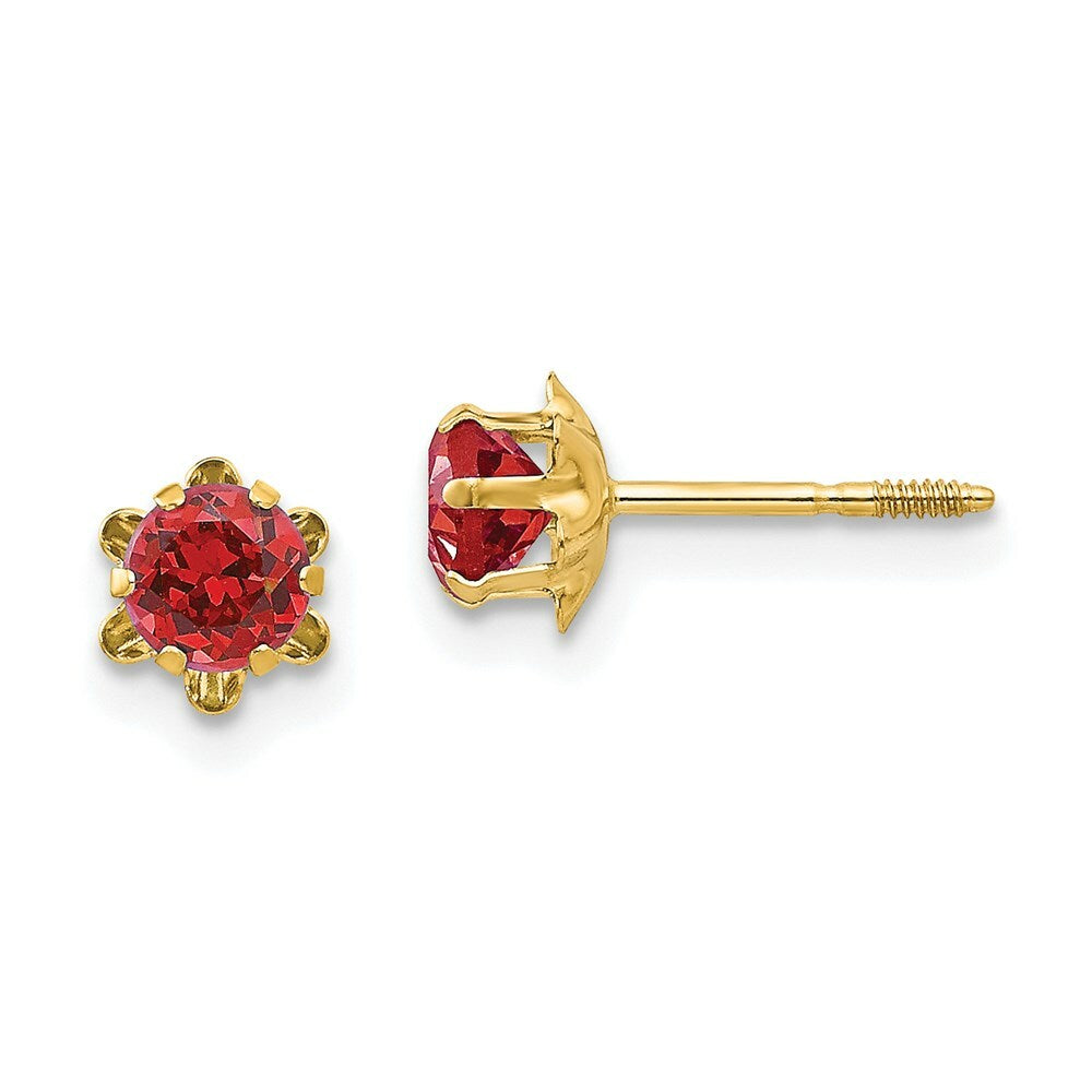 14K Yellow Gold Madi K 4mm Synthetic Ruby July Birthstone Screwback Earrings