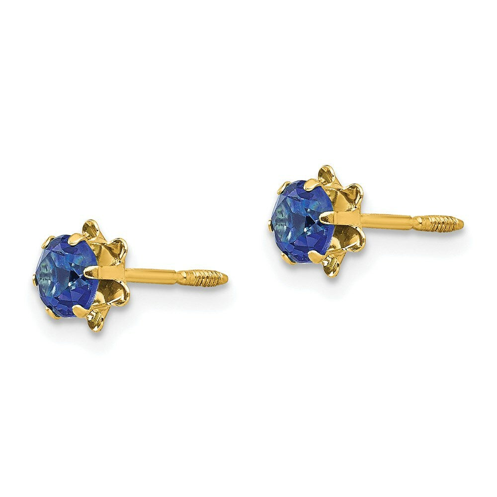 14K Yellow Gold Madi K 4mm Synthetic September Birthstone Screwback Earrings