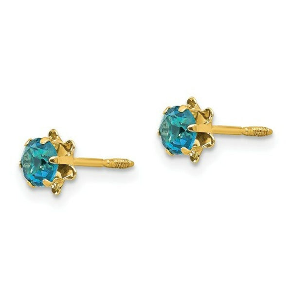 14K Yellow Gold Madi K 4mm Synthetic Blue Topaz December Birthstone Screwback Earrings