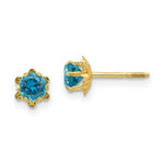 Load image into Gallery viewer, 14K Yellow Gold Madi K 4mm Synthetic Blue Topaz December Birthstone Screwback Earrings

