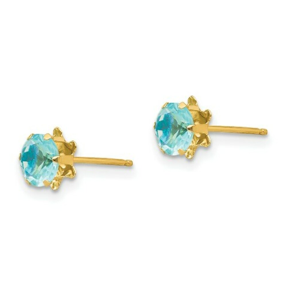 14K Yellow Gold Madi K 5mm Synthetic March Birthstone Earrings