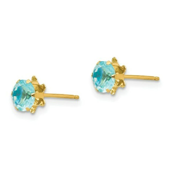 14K Yellow Gold Madi K 5mm Synthetic March Birthstone Earrings