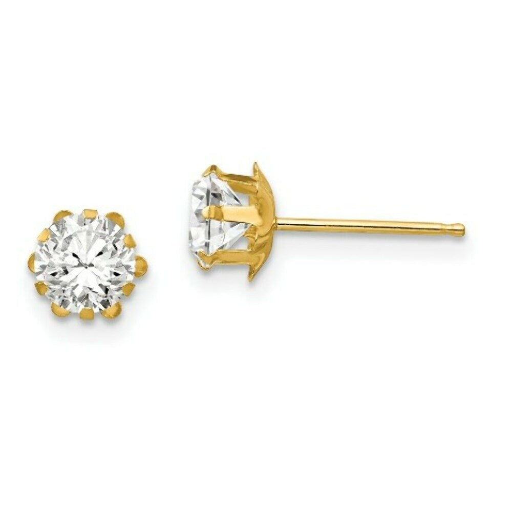 14K Yellow Gold Madi K 5mm Synthetic April Birthstone Earrings