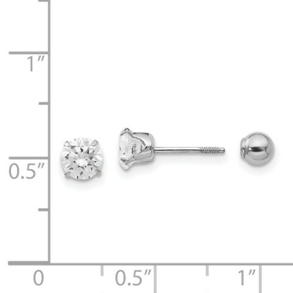 14K Madi K White Gold 5mm CZ and 4mm Ball Reversible Earrings