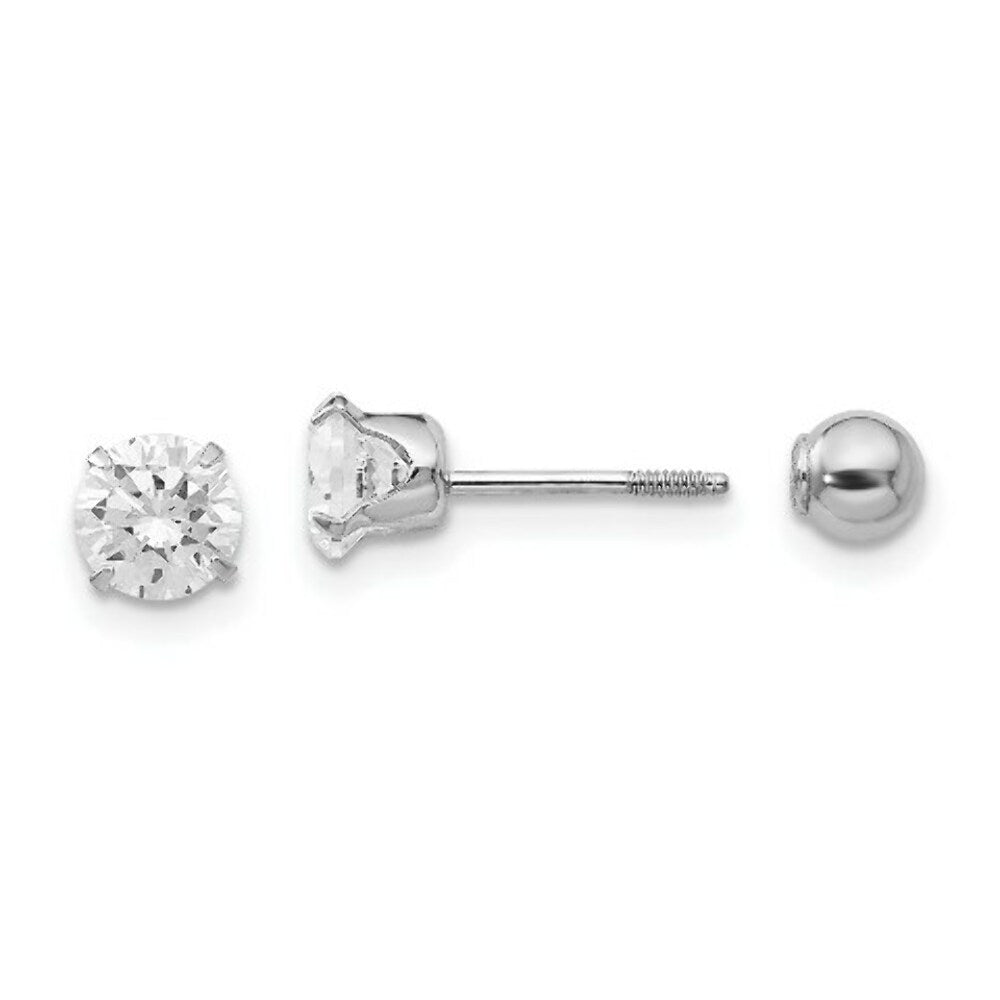 14K Madi K White Gold 5mm CZ and 4mm Ball Reversible Earrings