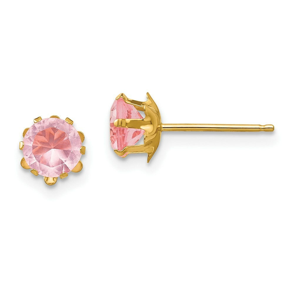 14K Yellow Gold Madi K 5mm Synthetic October Birthstone Earrings