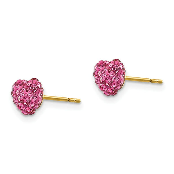 14K Yellow Gold Madi K Pink Crystal Heart Post Earrings