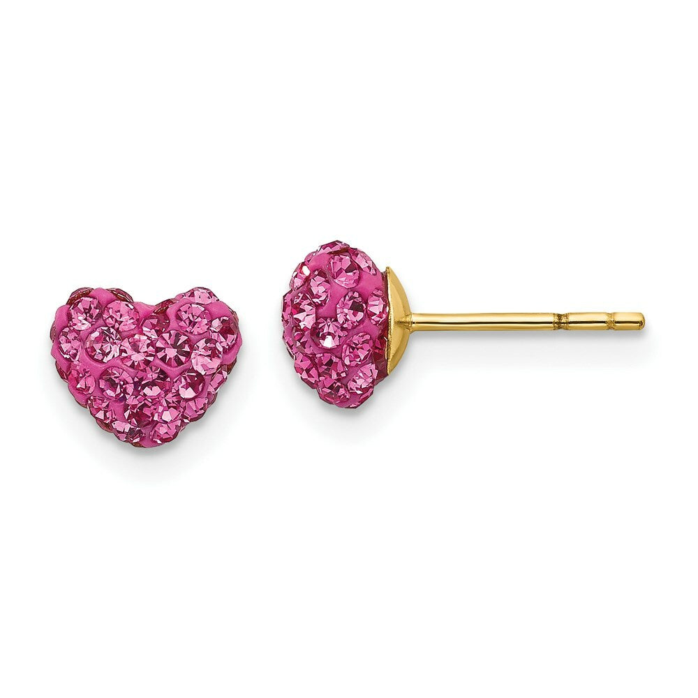 14K Yellow Gold Madi K Pink Crystal Heart Post Earrings