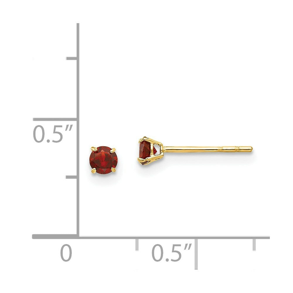 14K Yellow Gold Madi K Round Garnet 3mm Post Earrings