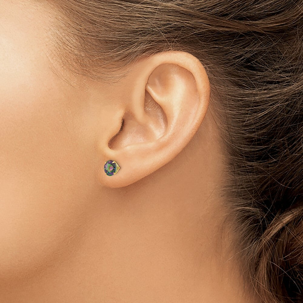 14K Yellow Gold Madi K Round Mystic Topaz 6mm Post Earrings